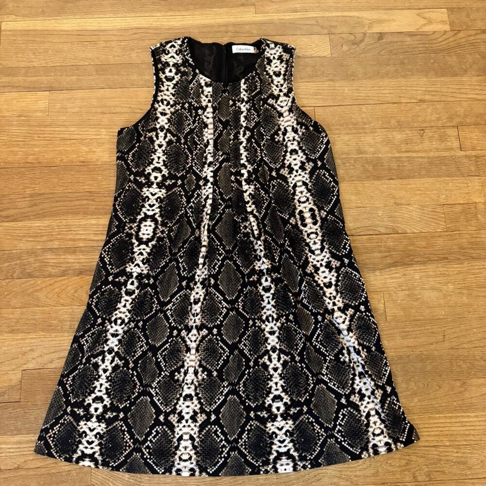 Calvin Klein Brown black snake print sleeveless mini shift dress size 10 b62